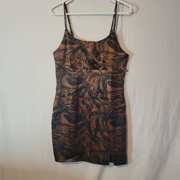 Wild Fable Womens Size M Black & Brown Swirl Notch Slip Dress Lined New - Picture 1 of 8